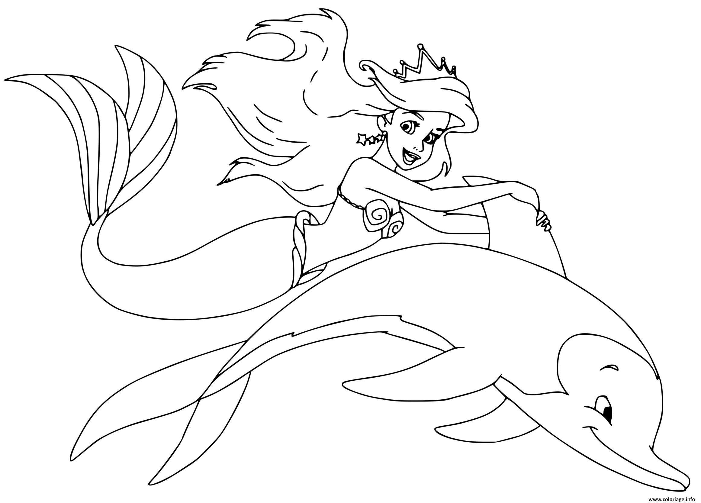 Dessin La petite Sirene Ariel la plus jeune des 7 filles du Roi Triton Coloriage Gratuit à Imprimer