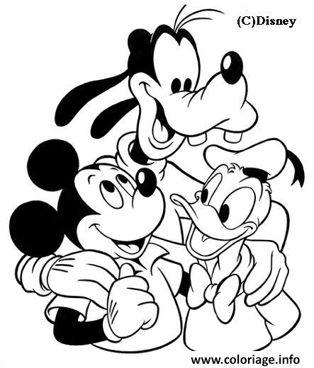 Dessin Mickey avec ses amis Dingo et Donald Coloriage Gratuit à Imprimer