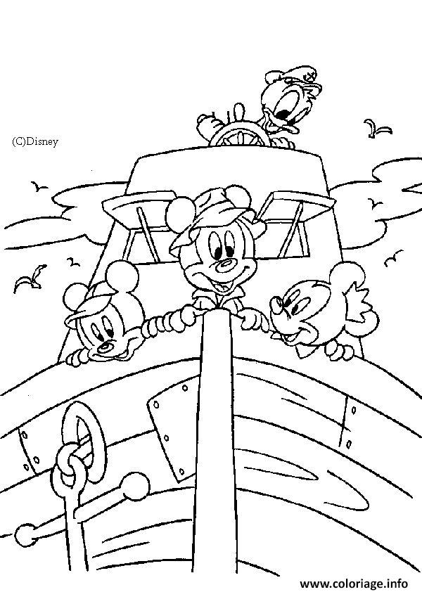Dessin Mickey et son ami Donald sur un bateau Coloriage Gratuit à Imprimer