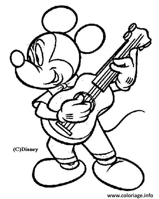 Dessin Mickey joue de la guitare Coloriage Gratuit à Imprimer