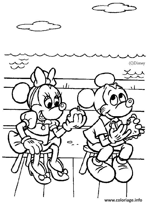 Dessin Mickey et Minnie mangent Coloriage Gratuit à Imprimer