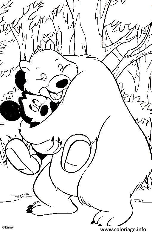 Dessin Mickey avec un ours affectueux Coloriage Gratuit à Imprimer