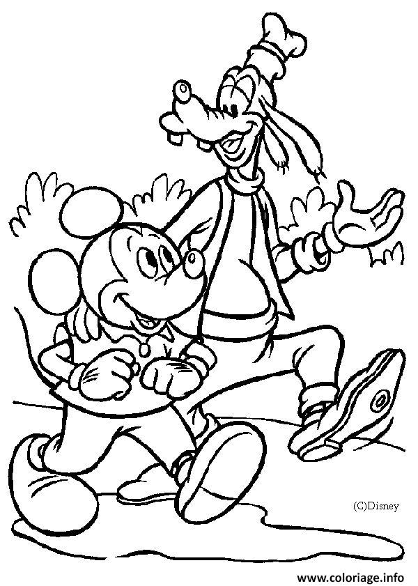 Dessin Mickey et son ami Dingo se promenent Coloriage Gratuit à Imprimer