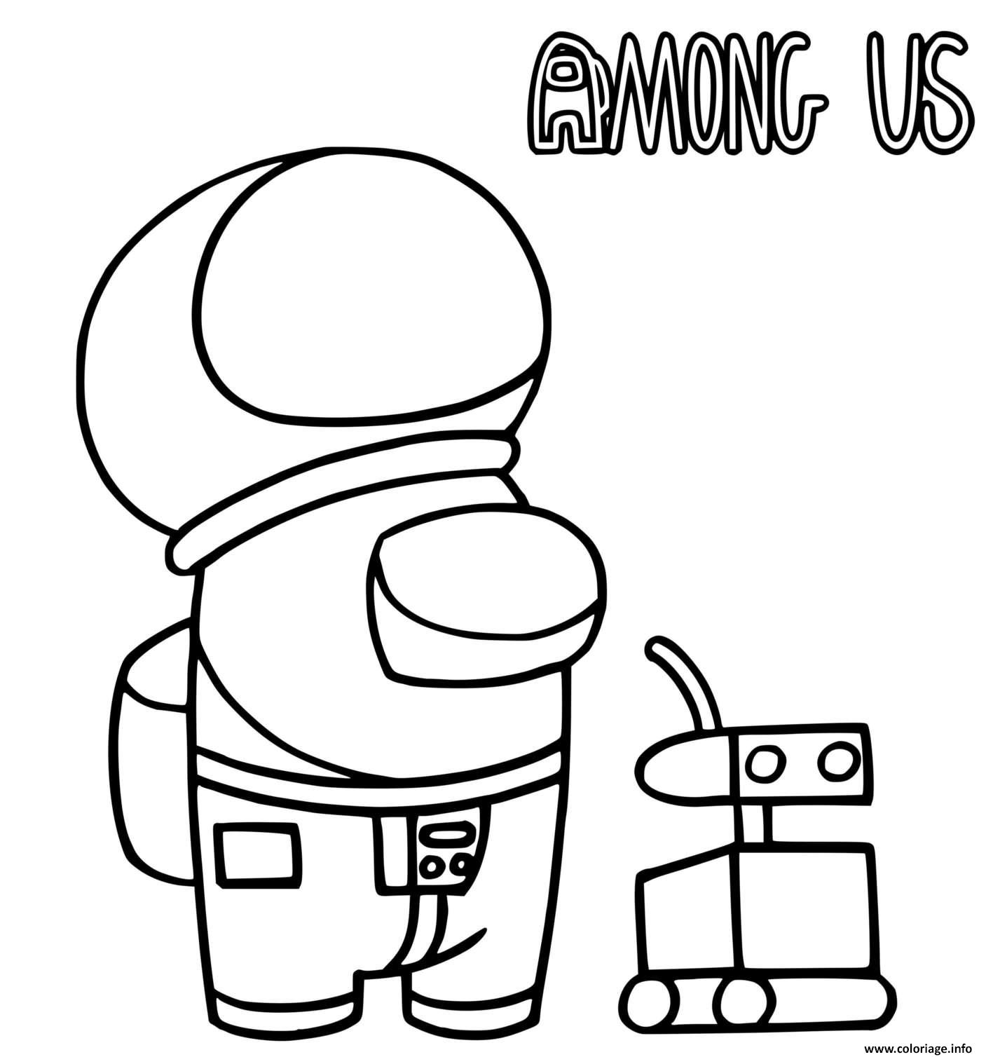 Dessin un astronaute among us et un robot Coloriage Gratuit à Imprimer