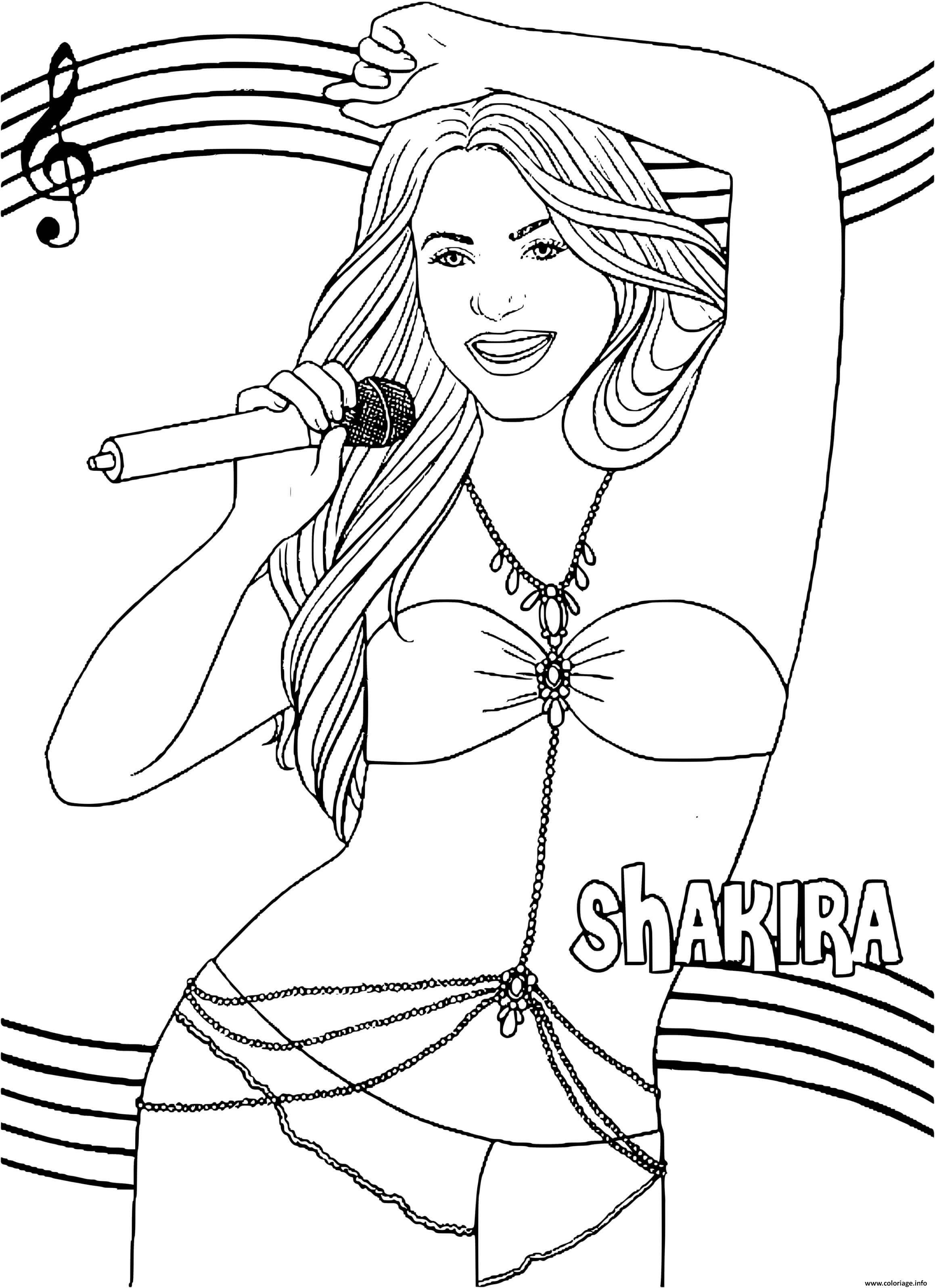 Dessin chanteuse shakira star de la musique Coloriage Gratuit à Imprimer