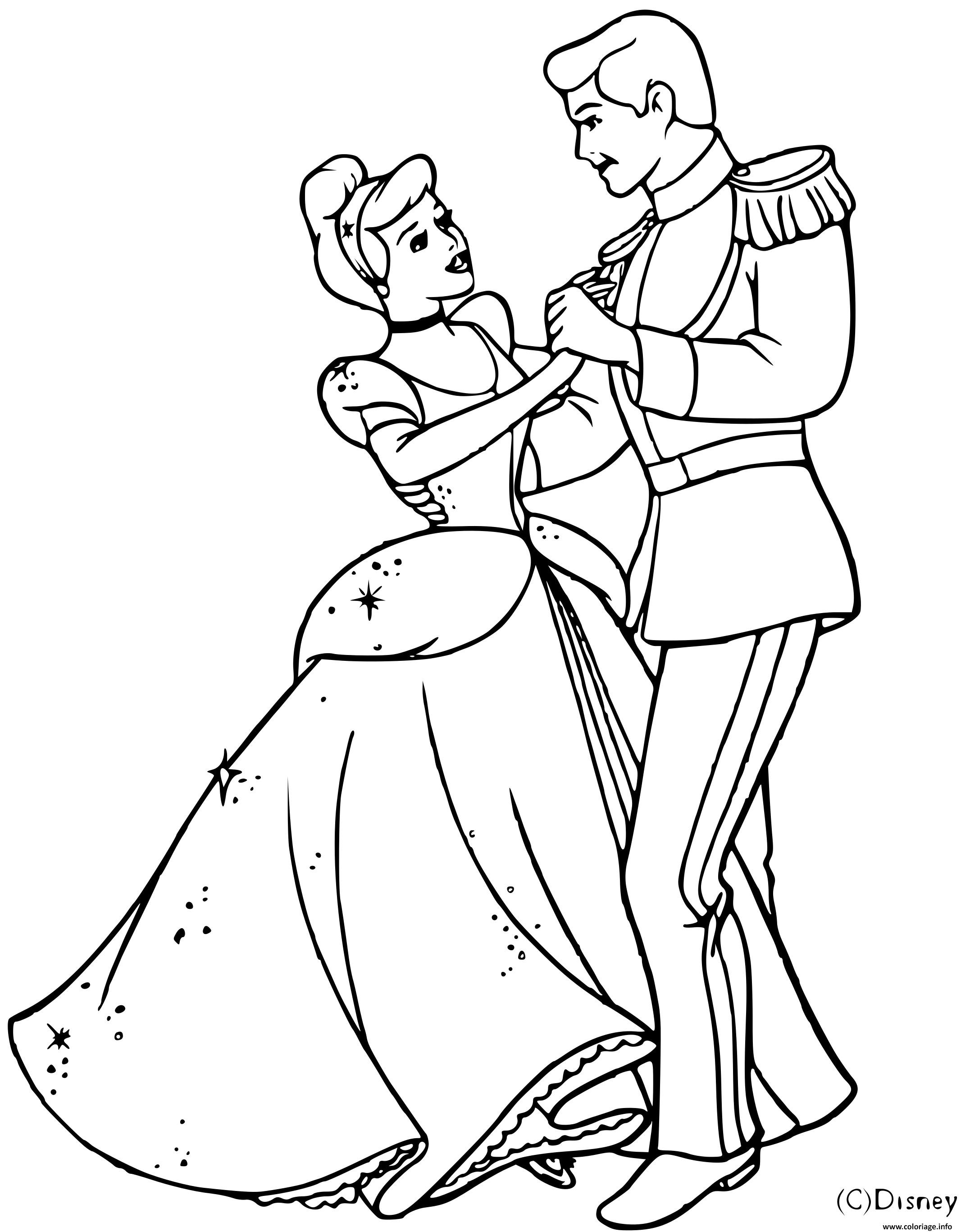 coloriage cendrillon et son prince charmant dessin a imprimer anniversaire