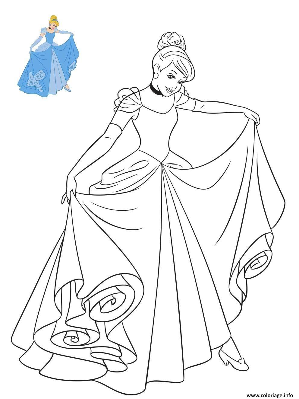 Dessin Princesse Disney Cendrillon en robe Coloriage Gratuit à Imprimer