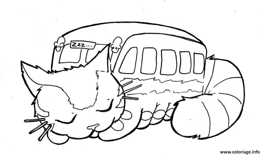 Dessin Chat bus se repose pour la grande aventure Coloriage Gratuit à Imprimer