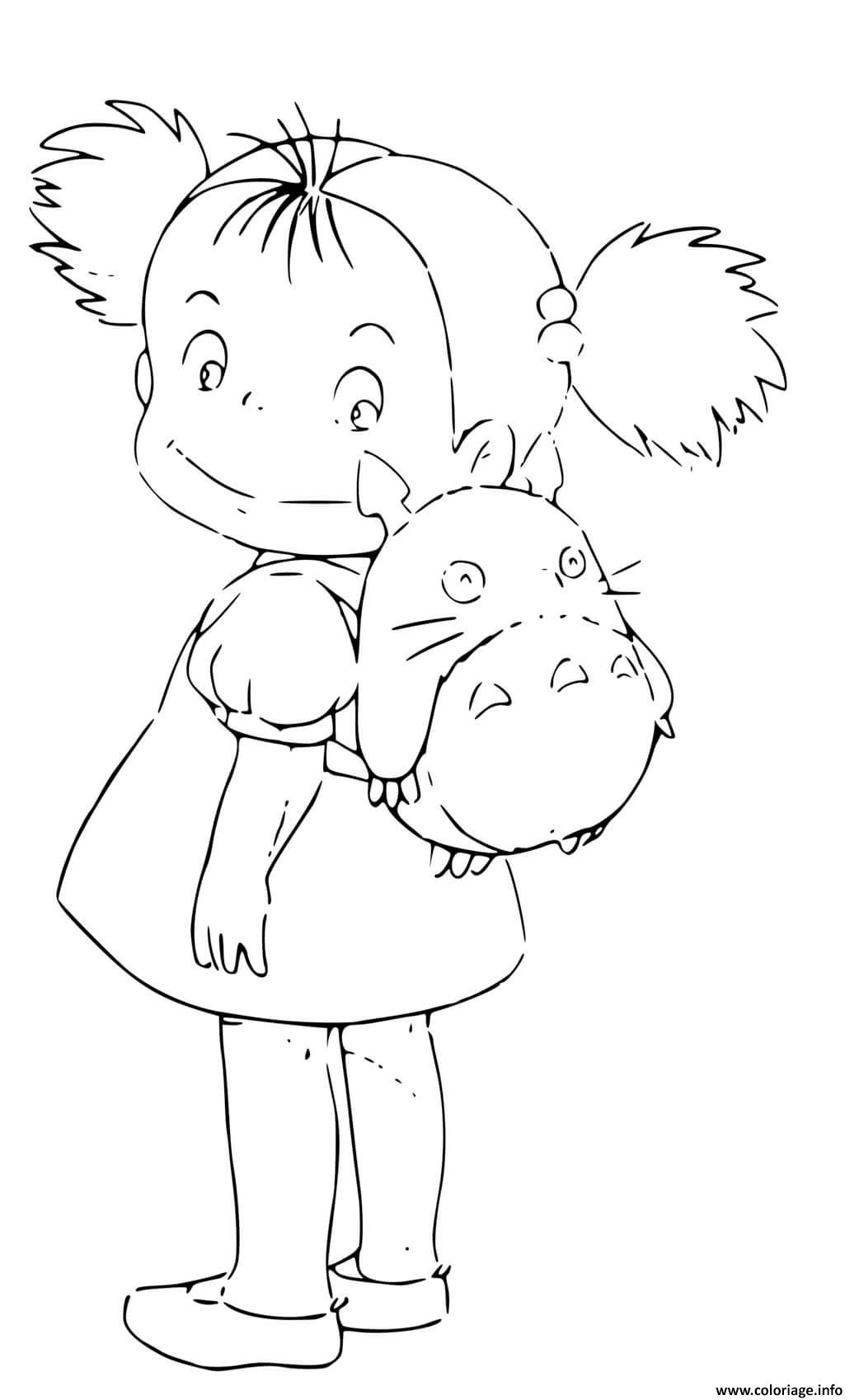 Dessin Mei Kusakabe avec son sac a dos Totoro Coloriage Gratuit à Imprimer