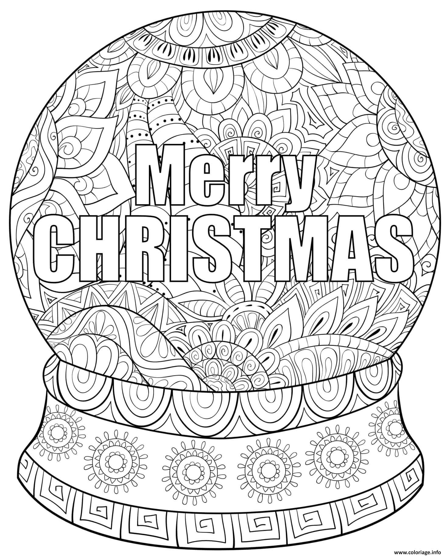 Dessin boule de noel merry christmas mandala Coloriage Gratuit à Imprimer