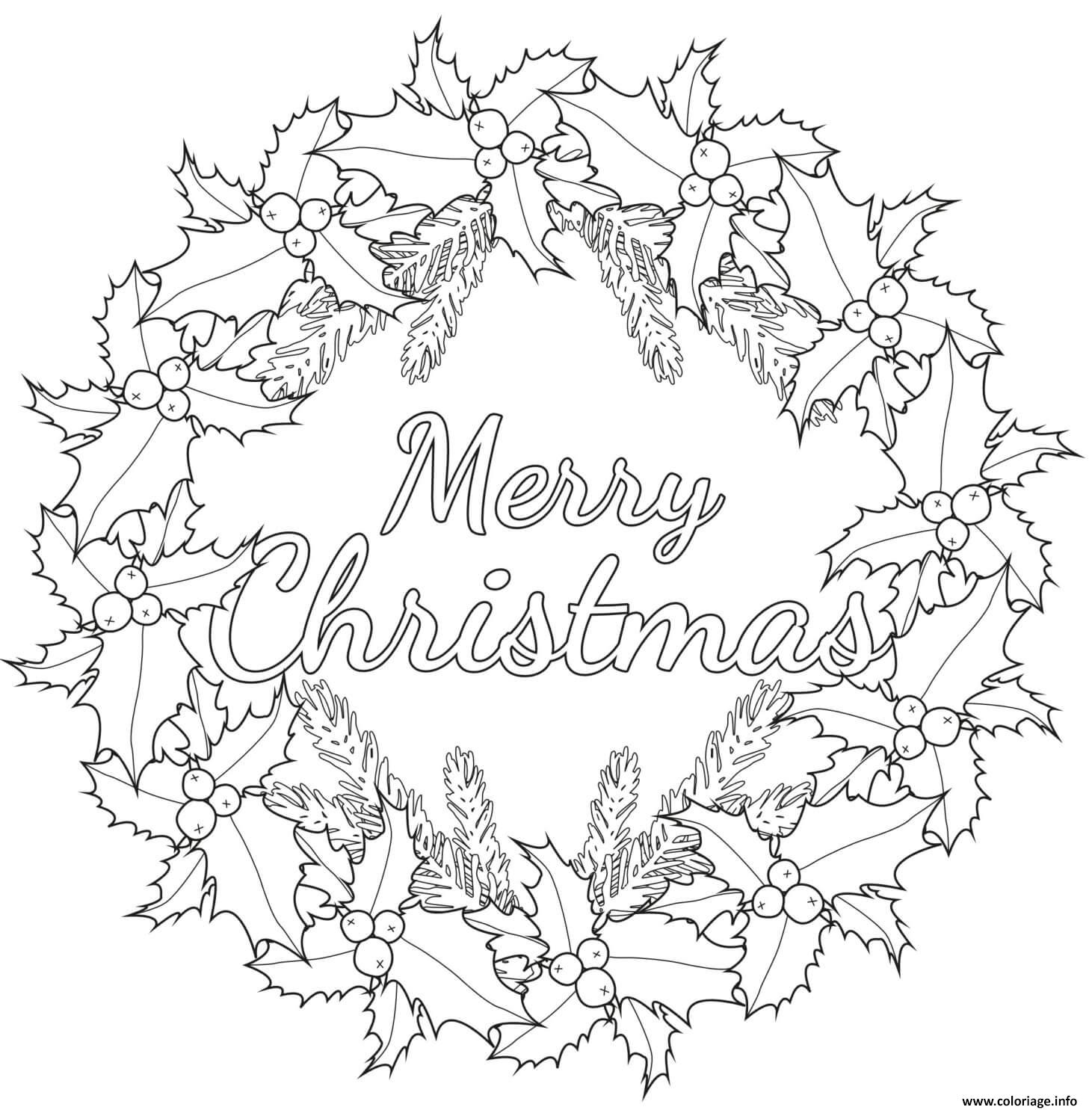 Coloriage couronne de noel joyeux noel - JeColorie.com