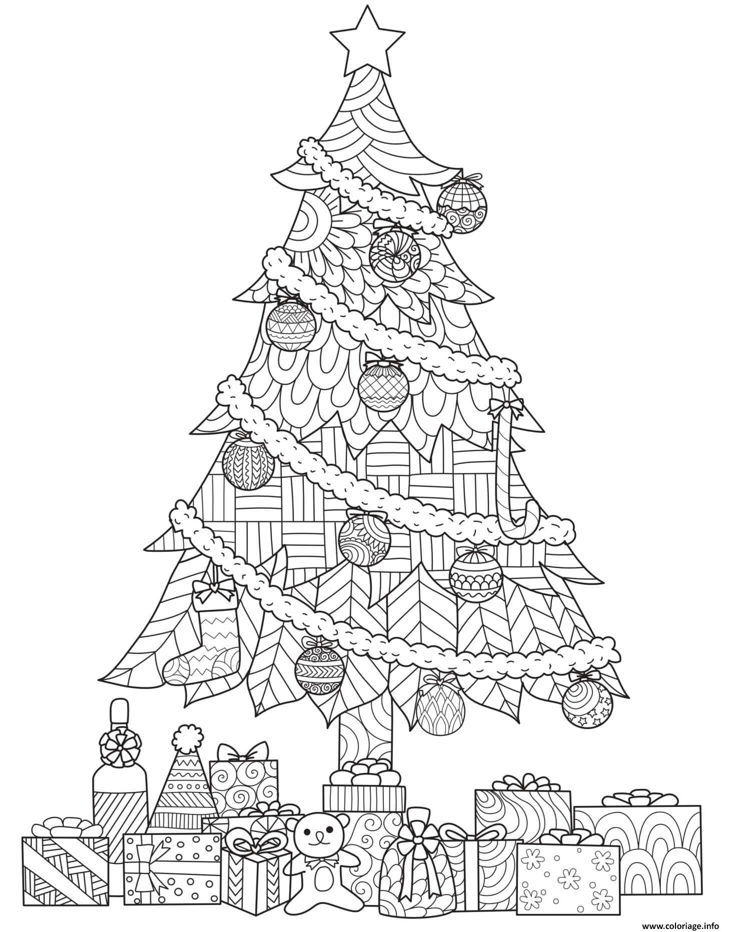 Coloriage Sapin De Noel Avec Cadeaux Mandala Anti Stress Dessin Noel