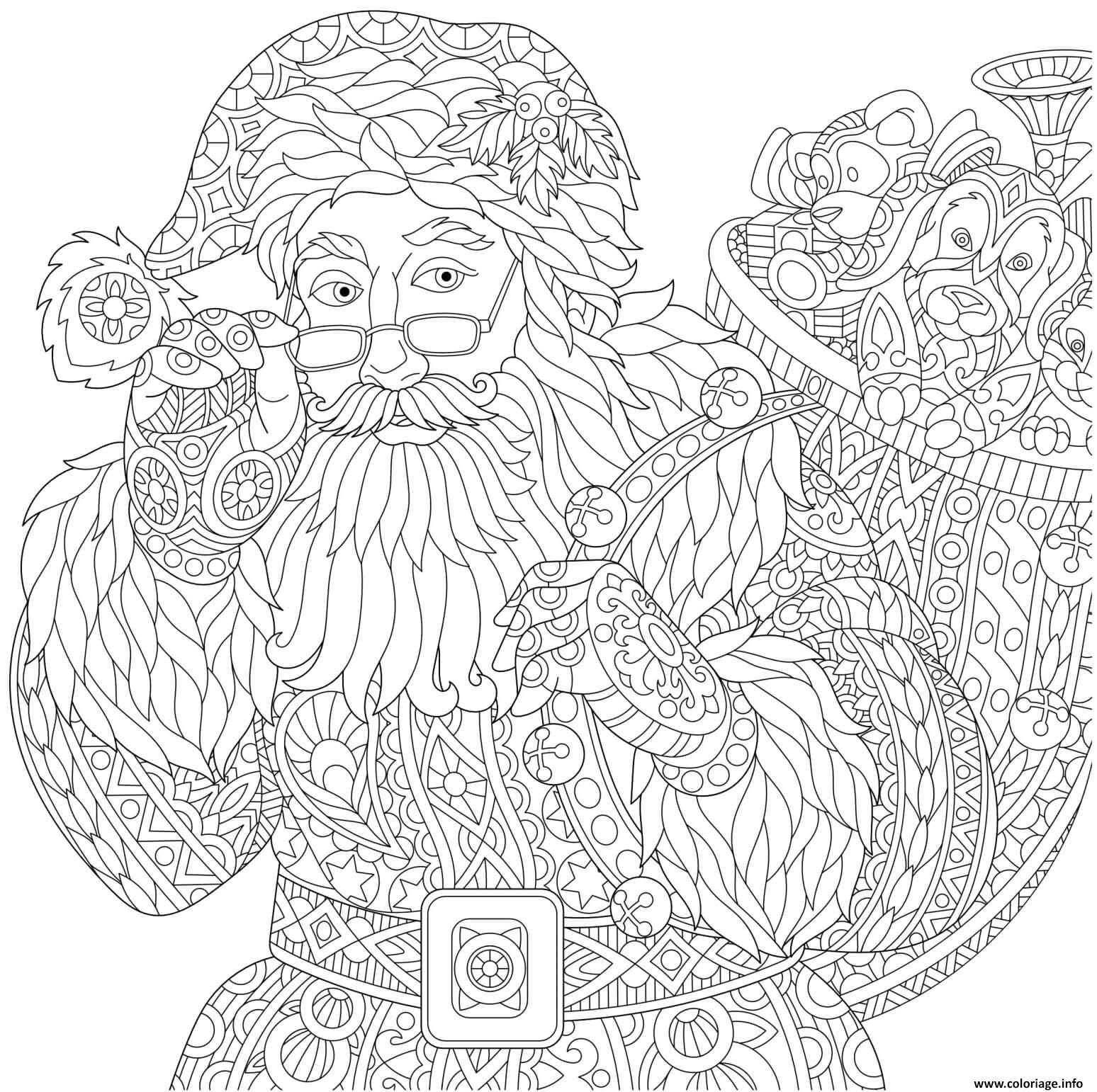 Coloriage Pere Noel Avec Son Sac A Cadeaux Mandala Anti Stress