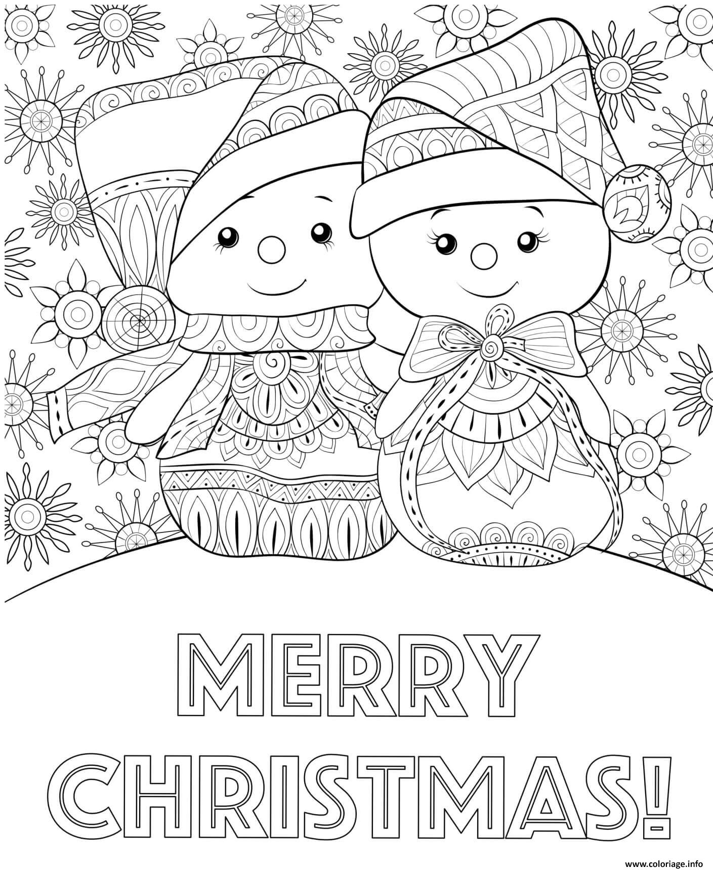Coloriage bonhomme de neige mandala et joyeux noel  JeColorie.com
