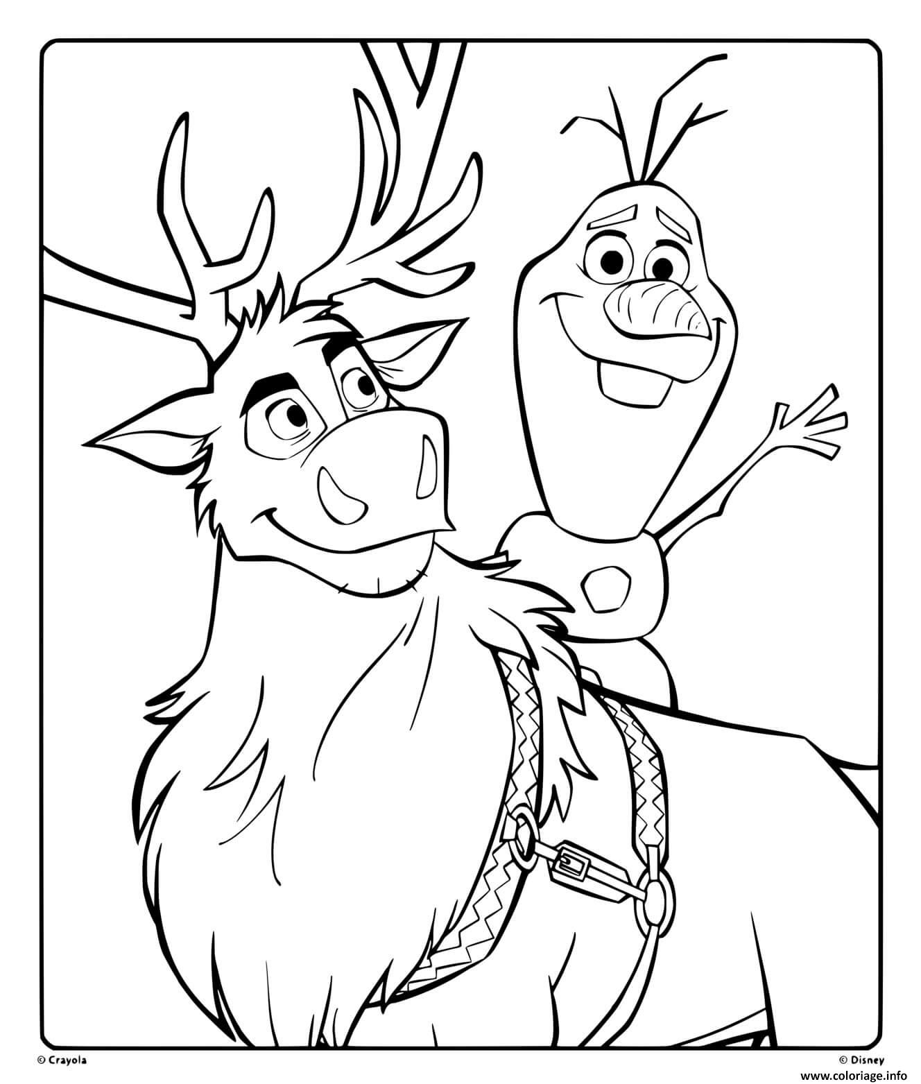 Coloriage Olaf Et Sven De Disney Reine Des Neiges Jecolorie Com