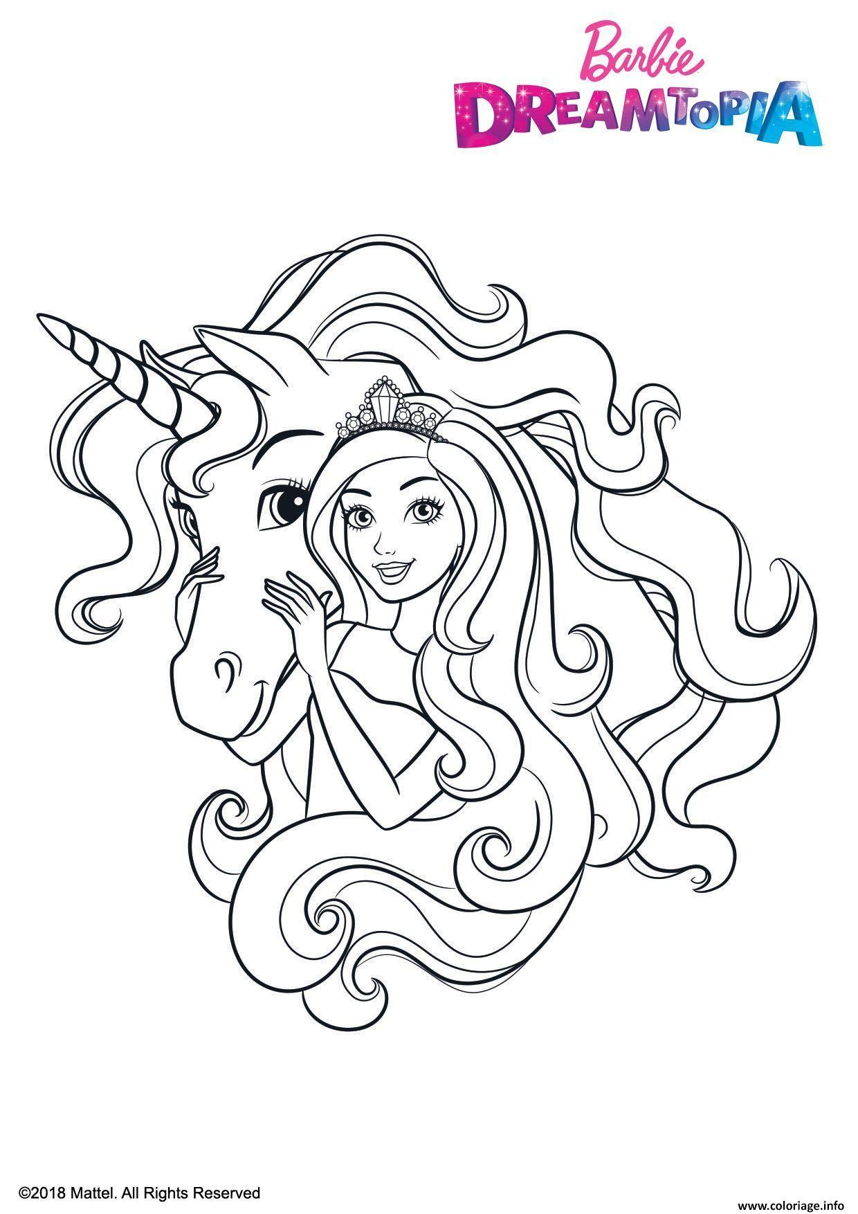 Dessin Barbie et la licorne ailee Coloriage Gratuit à Imprimer