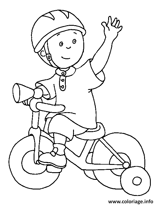 Dessin caillou apprend a pedaler sur son nouveau velo Coloriage Gratuit à Imprimer