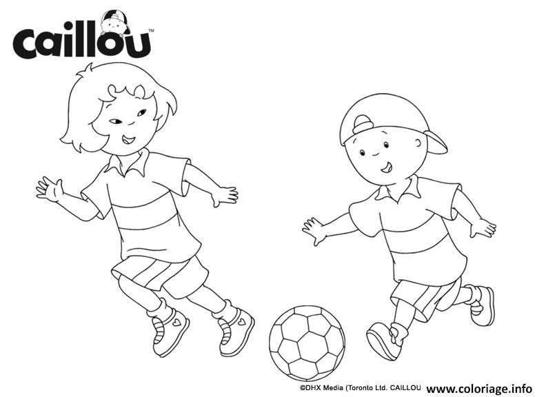Dessin caillou et sarah jouent au foot pour se preparer a lal coupe du monde de la FIFA Coloriage Gratuit à Imprimer