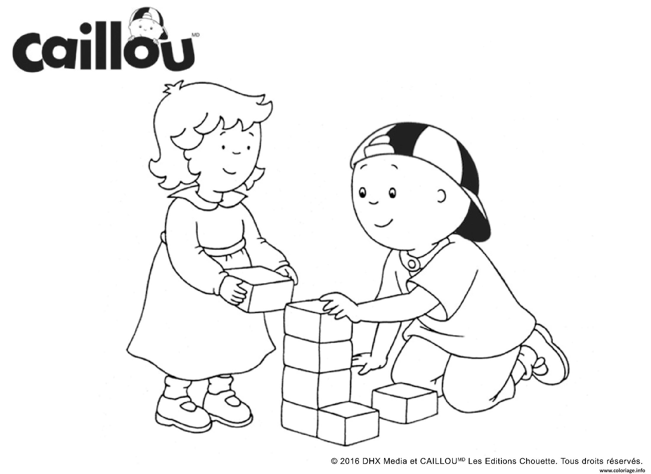 Dessin caillou et sa petite soeur jouent au bloc Coloriage Gratuit à Imprimer