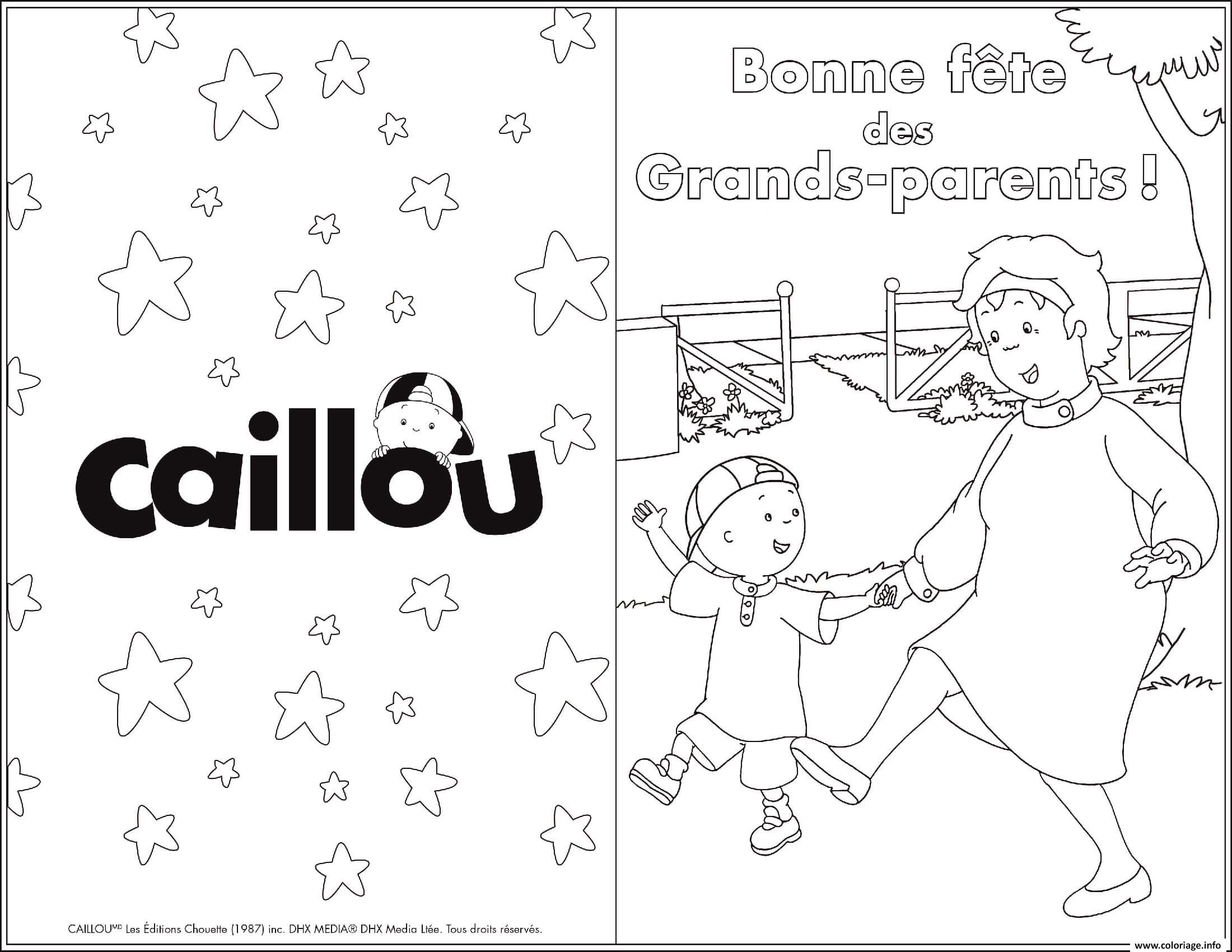 Coloriage Bonne Fete Des Grands Parents Avec Mamie Carte De Souhaits Dessin Caillou A Imprimer
