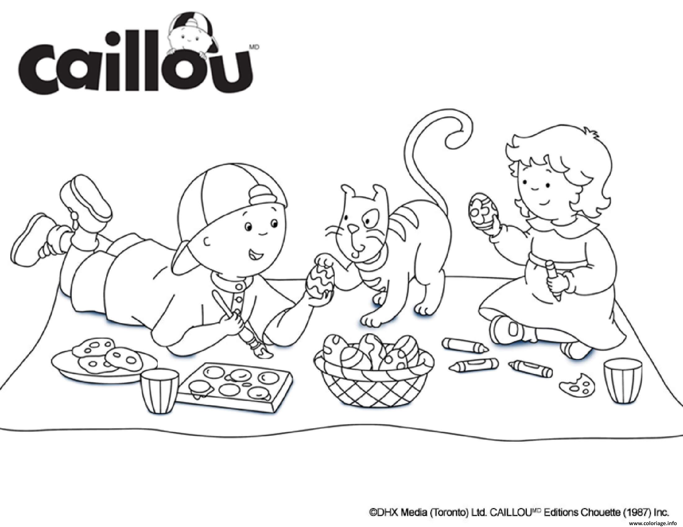 Dessin caillou mousseline et gilbert le chat preparent des oeufs de paques Coloriage Gratuit à Imprimer