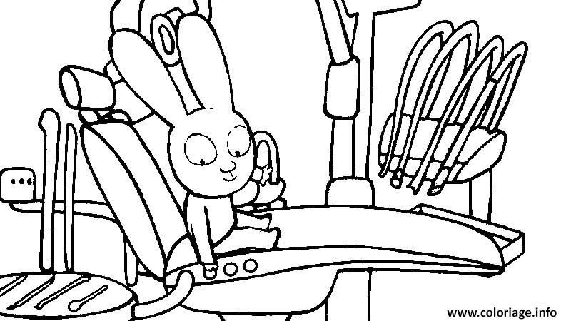 Dessin le petit lapin simon au dentiste Coloriage Gratuit à Imprimer