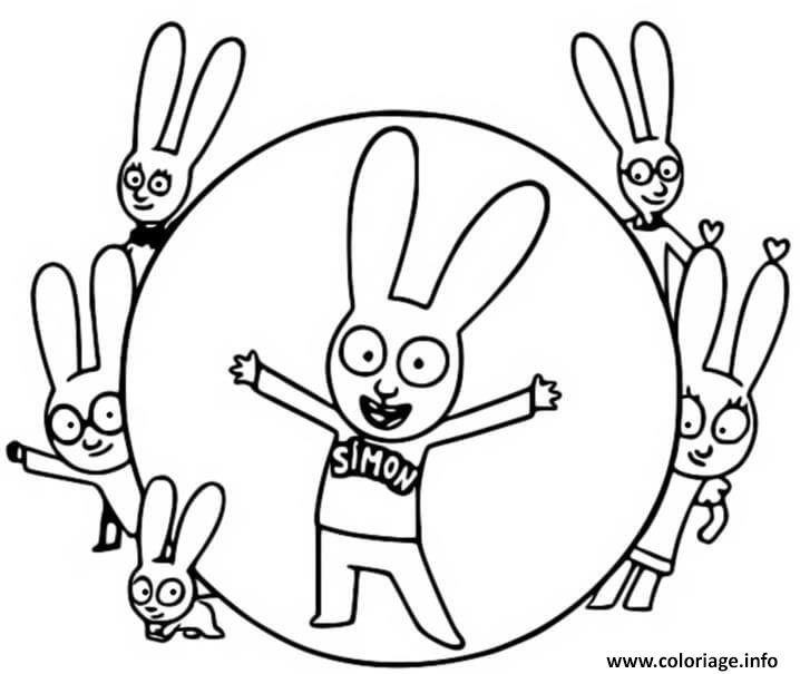 Coloriage simon le lapin et ses amis lapins  JeColorie.com