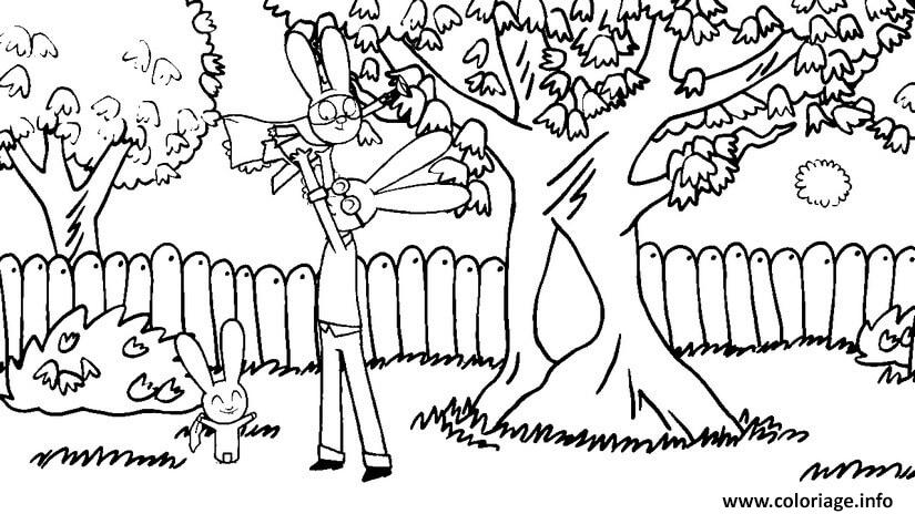 Dessin simon lapin fait le jardin avec son papa Coloriage Gratuit à Imprimer