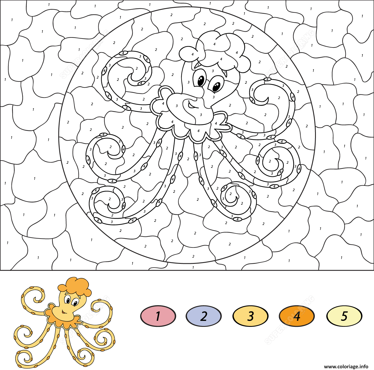 Dessin animal marin pieuvre par numero Coloriage Gratuit à Imprimer