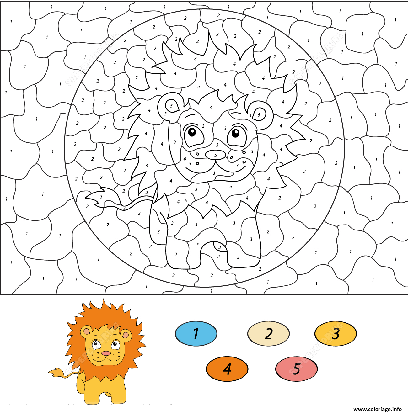 Coloriage Cartoon Lion Magique Par Numero Dessin à Imprimer
