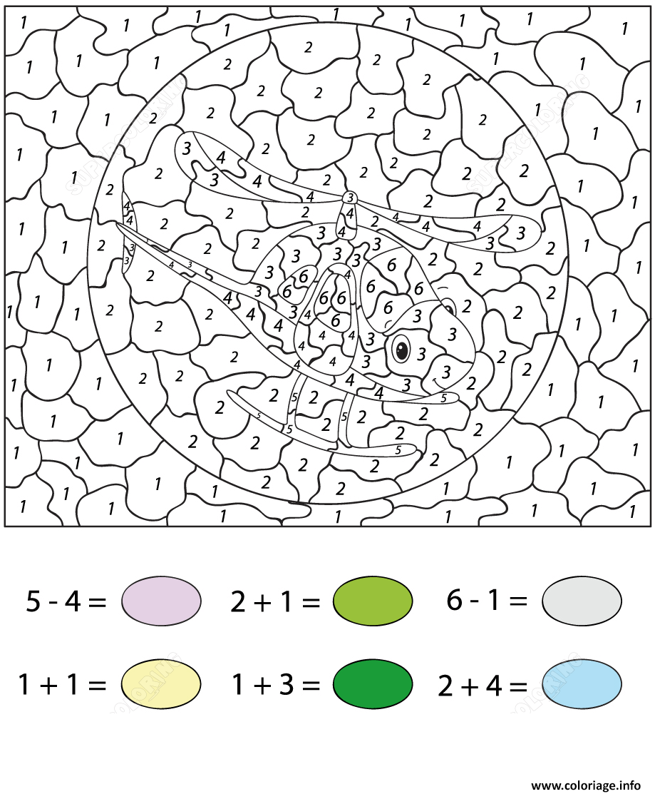 Dessin helicoptere calcul math par numero Coloriage Gratuit à Imprimer