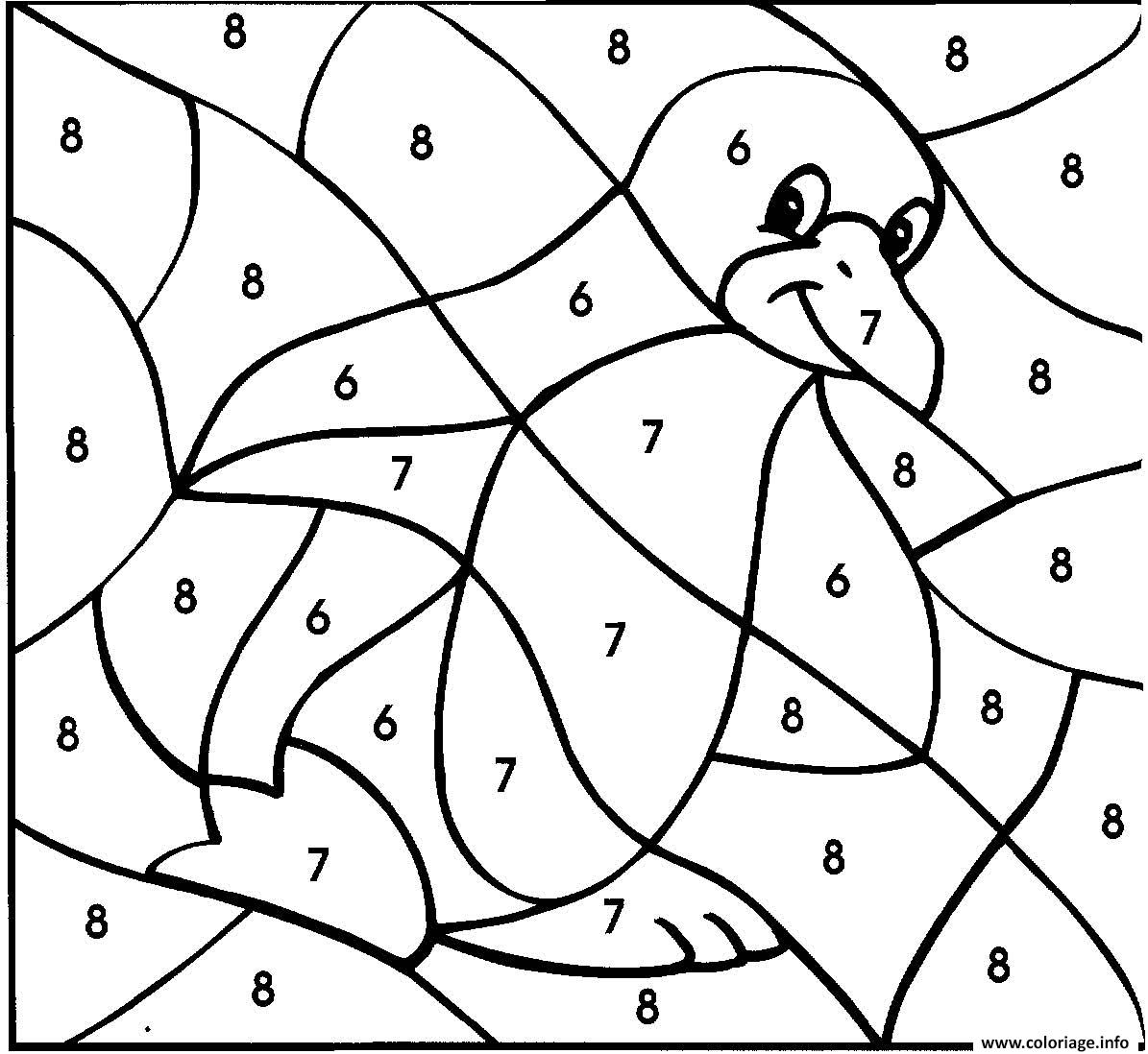 Dessin pingouin animal par numero Coloriage Gratuit à Imprimer