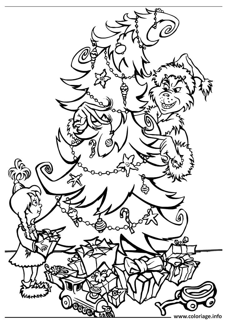 Coloriage le pere noel grinch derriere le sapin de cindy - JeColorie.com