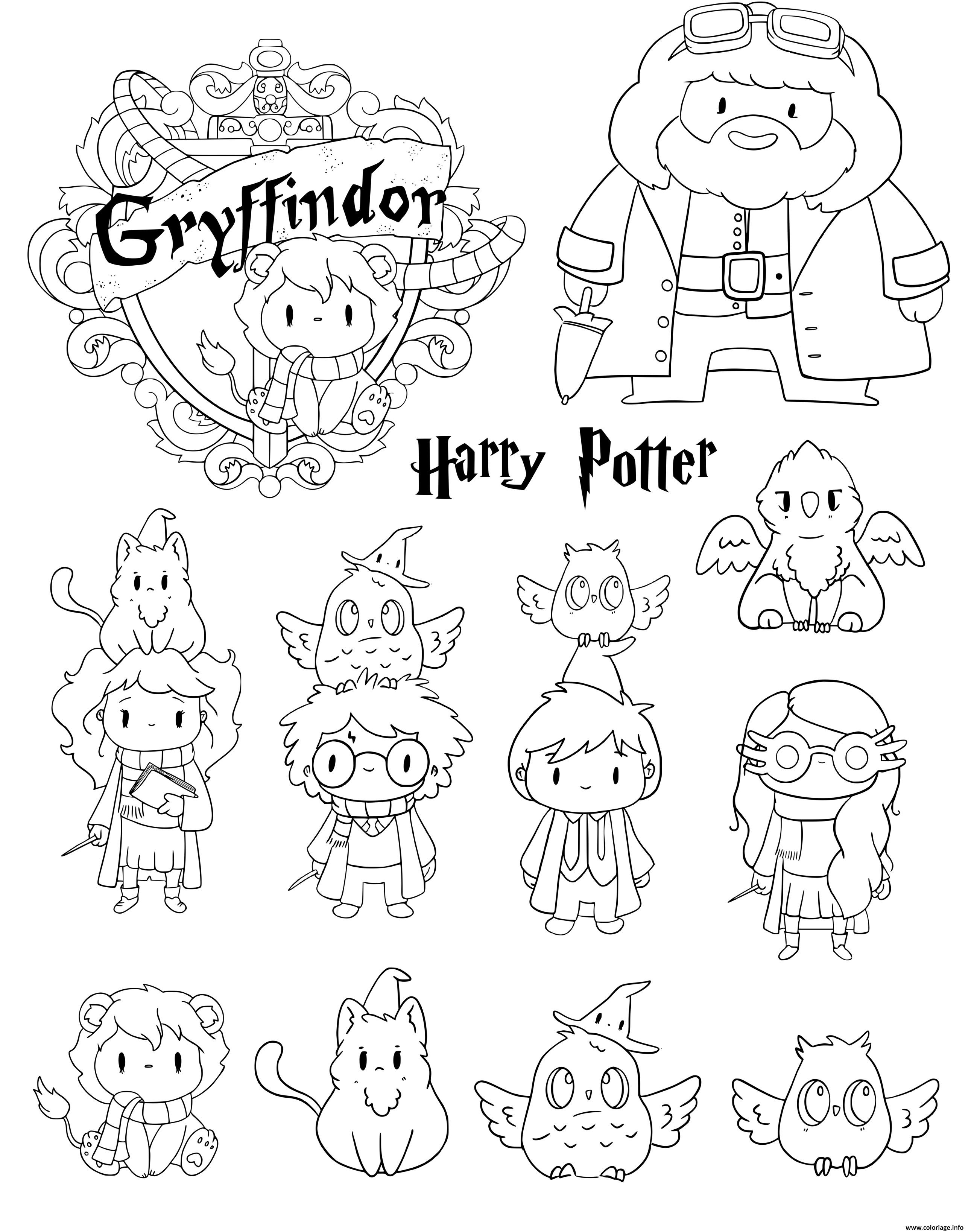 Dessin harry potter gryffindor personnages kawaii Coloriage Gratuit à Imprimer