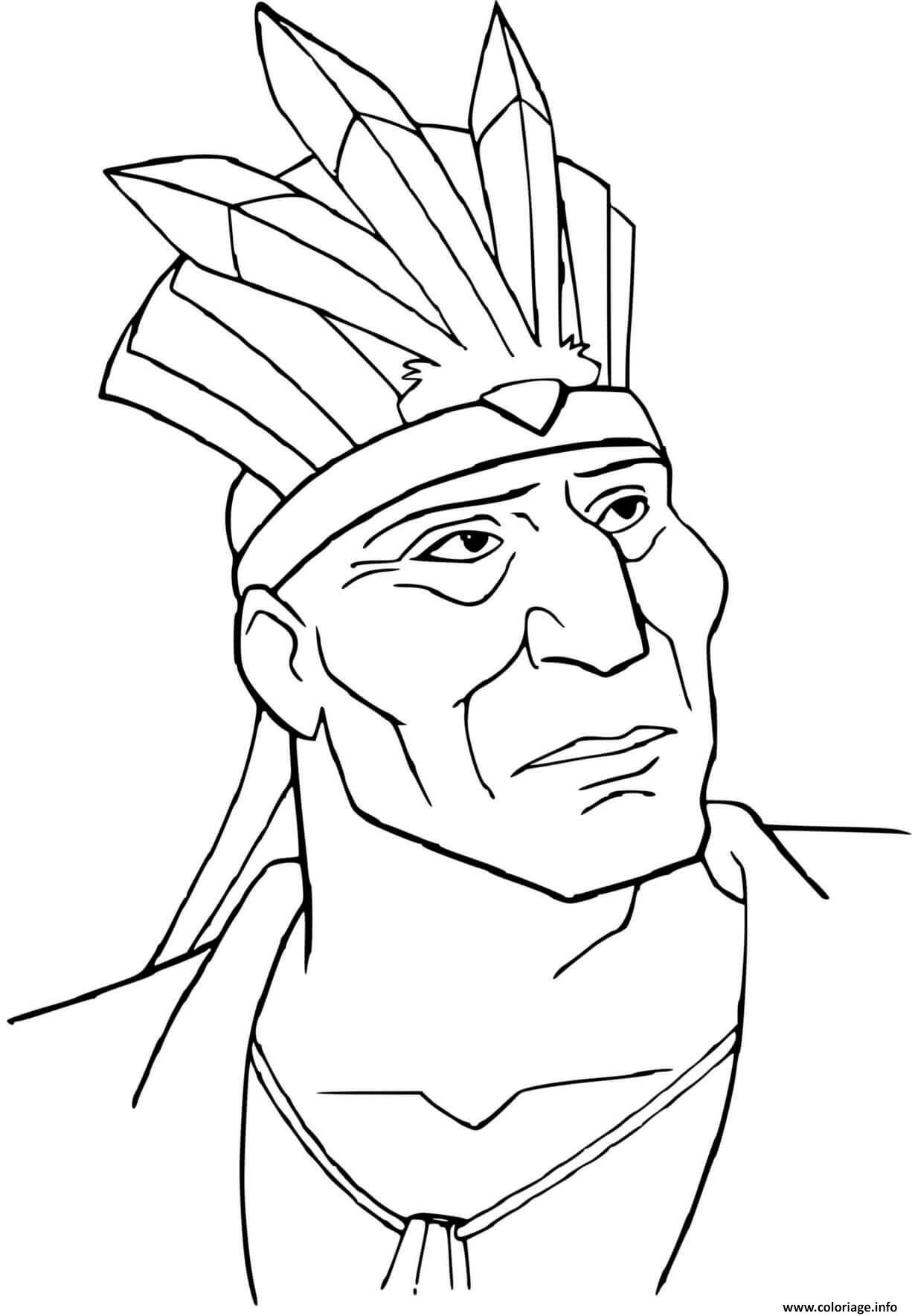 Dessin Pocahontas Chef Amerindien Coloriage Gratuit à Imprimer