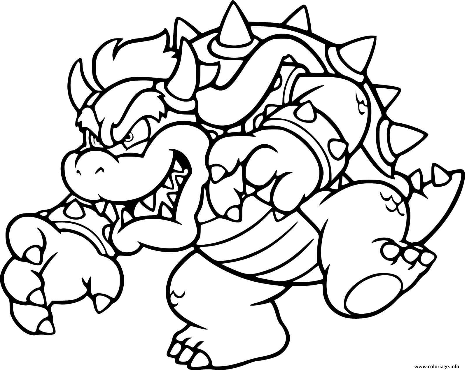 Dessin bowser veut faire mal a mario bros Coloriage Gratuit à Imprimer