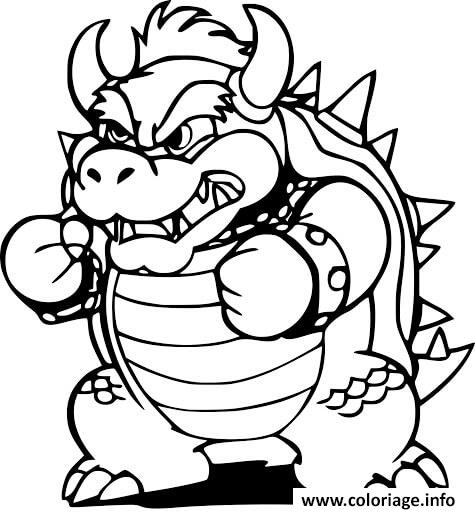 Dessin bowser en mode defense contre super mario bros Coloriage Gratuit à Imprimer