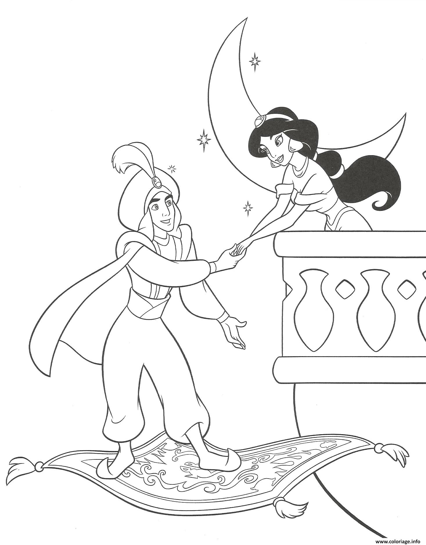 Dessin Aladin vient chercher Princesse JAsmine Coloriage Gratuit à Imprimer