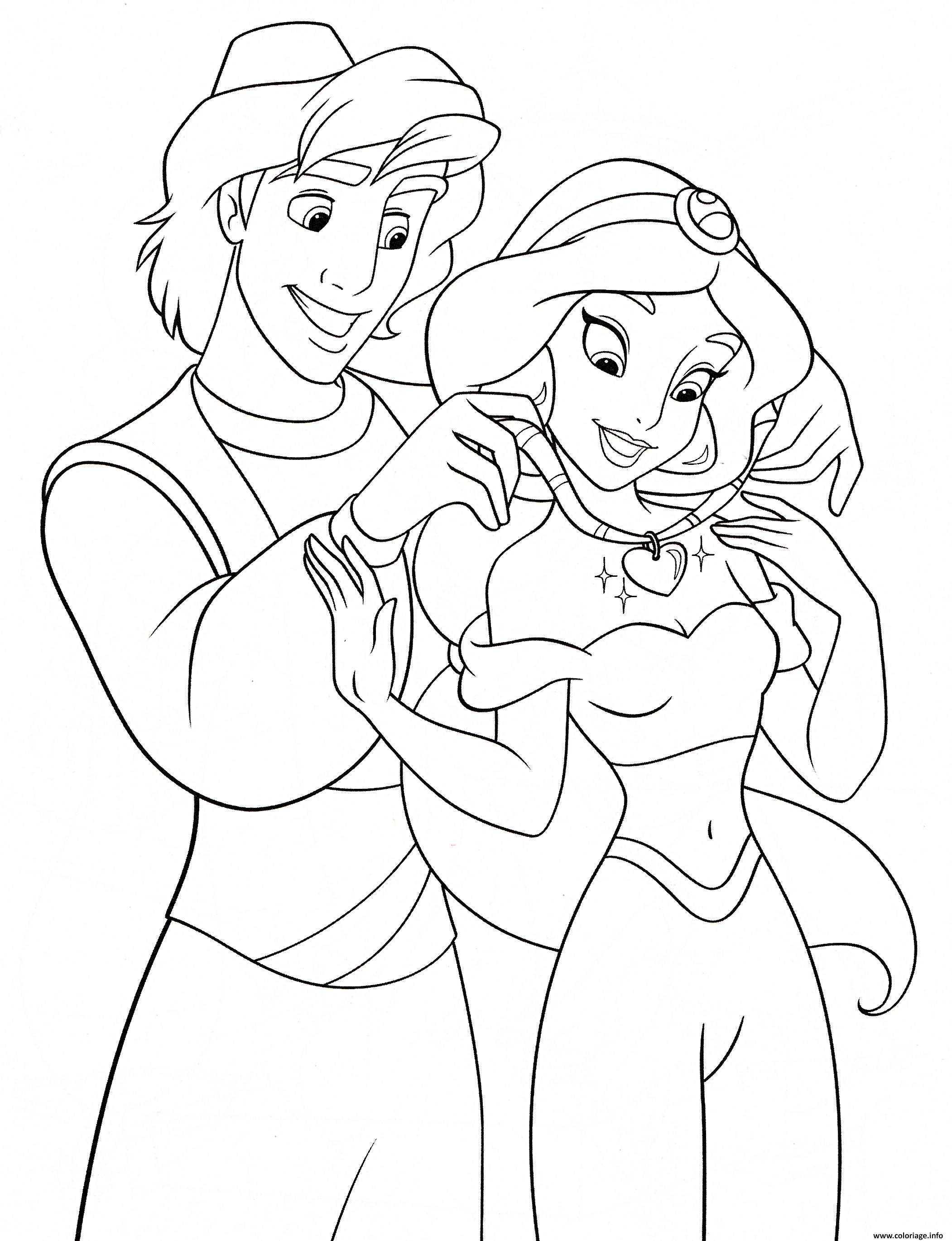 Dessin Aladdin offre un bijou pour Jasmine Coloriage Gratuit à Imprimer