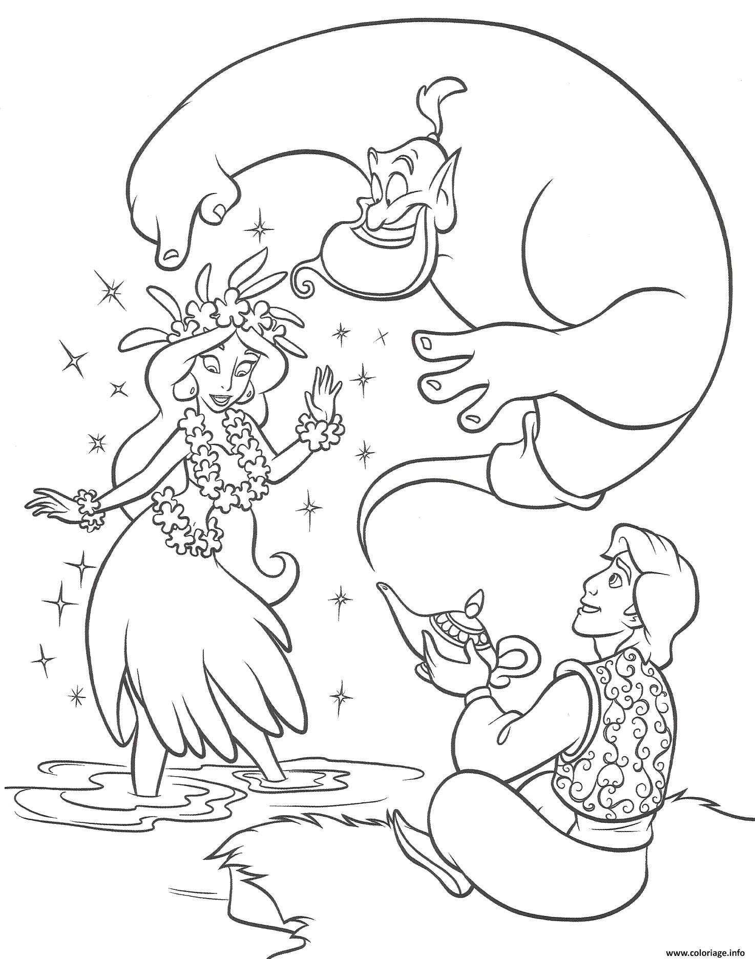 Dessin aladin jasmine et genie Coloriage Gratuit à Imprimer