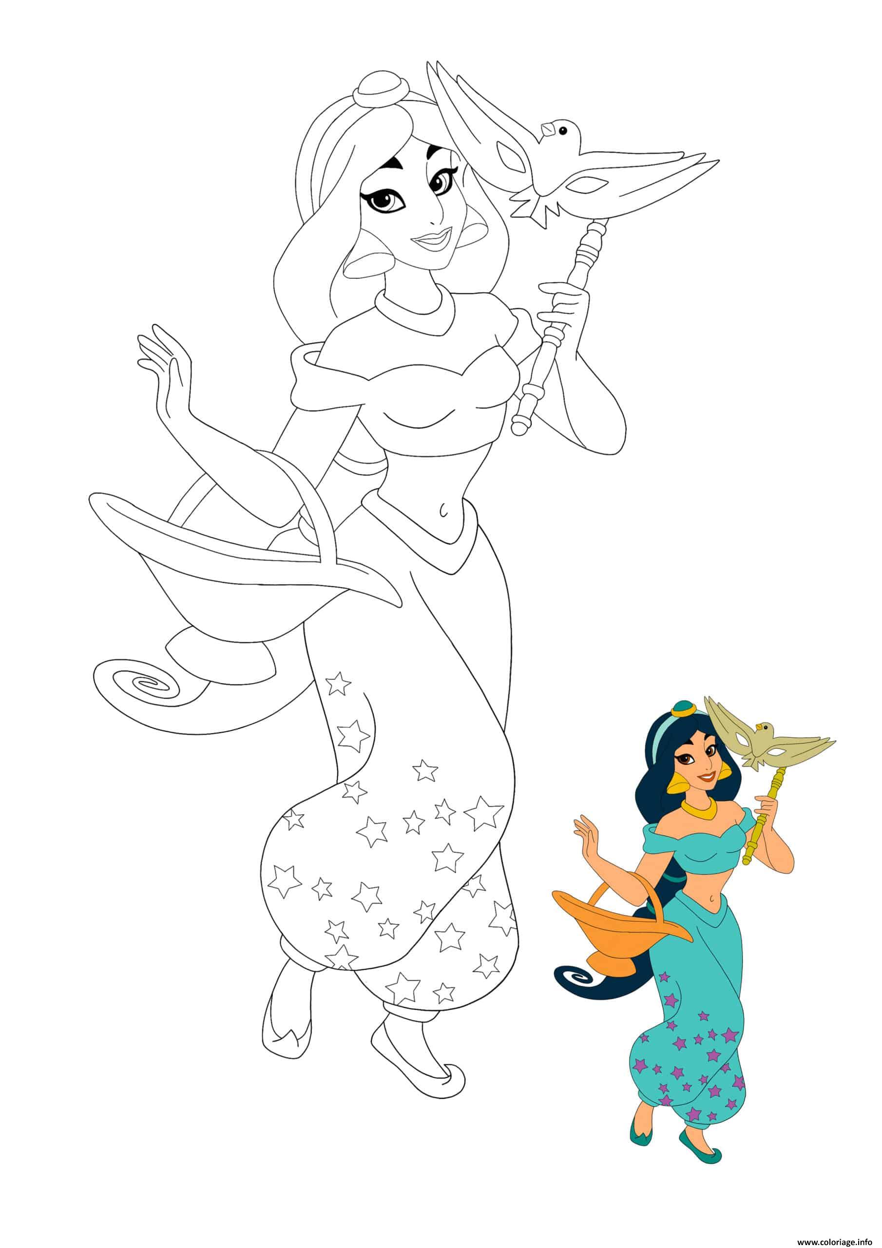 Dessin jasmine princesse de aladdin avec couleur Coloriage Gratuit à Imprimer
