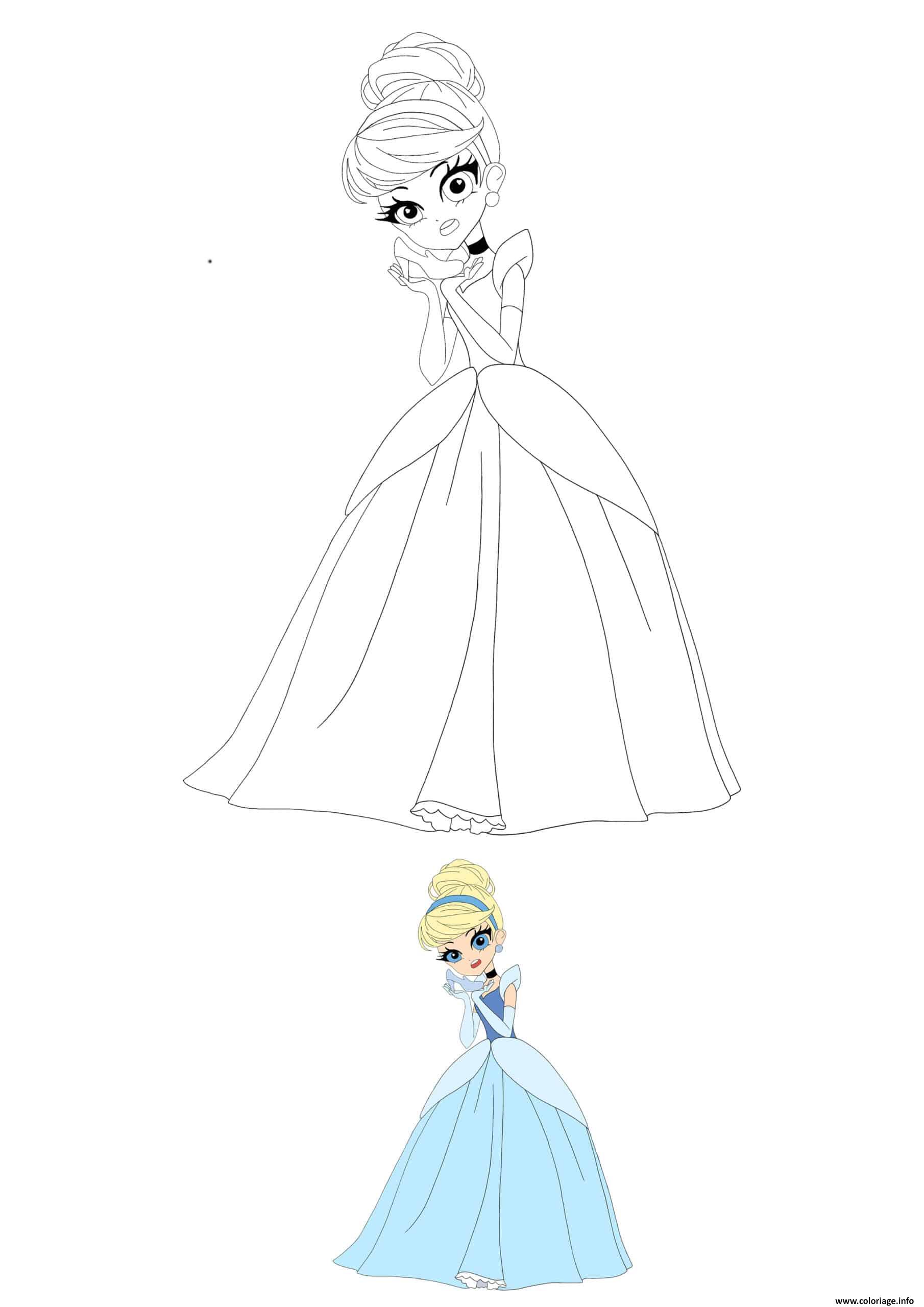 Coloriage Anime Disney Princesse Cinderella Dessin à Imprimer