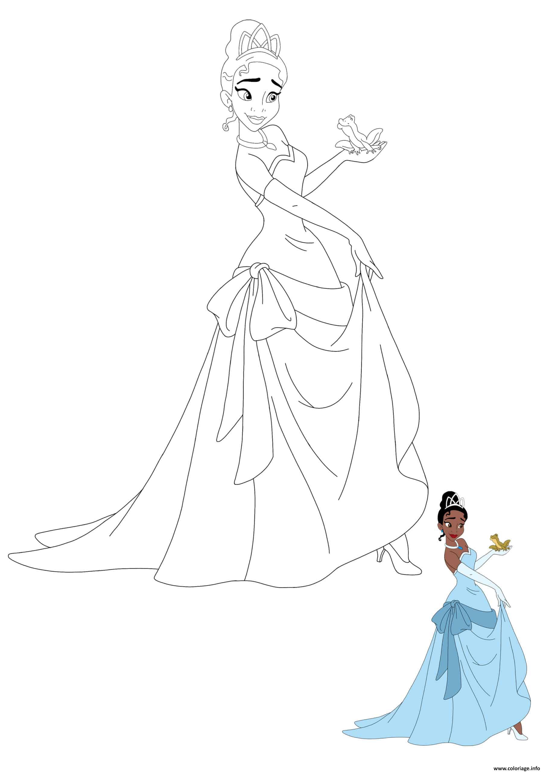 Coloriage Princesse Tiana And Prince Naveen As A Frog Dessin à Imprimer