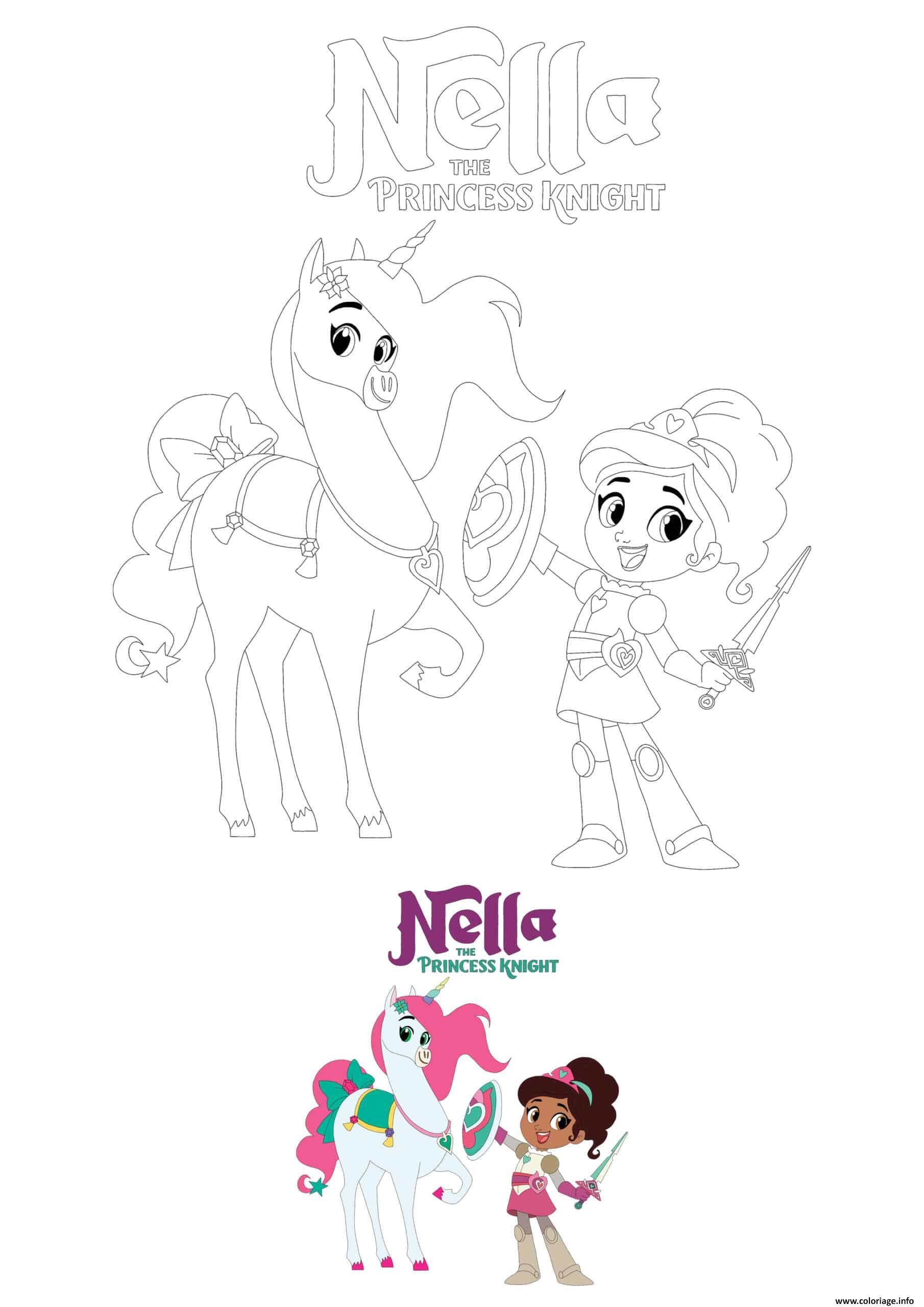 Dessin Princesse Nella and licorne Trinket Coloriage Gratuit à Imprimer