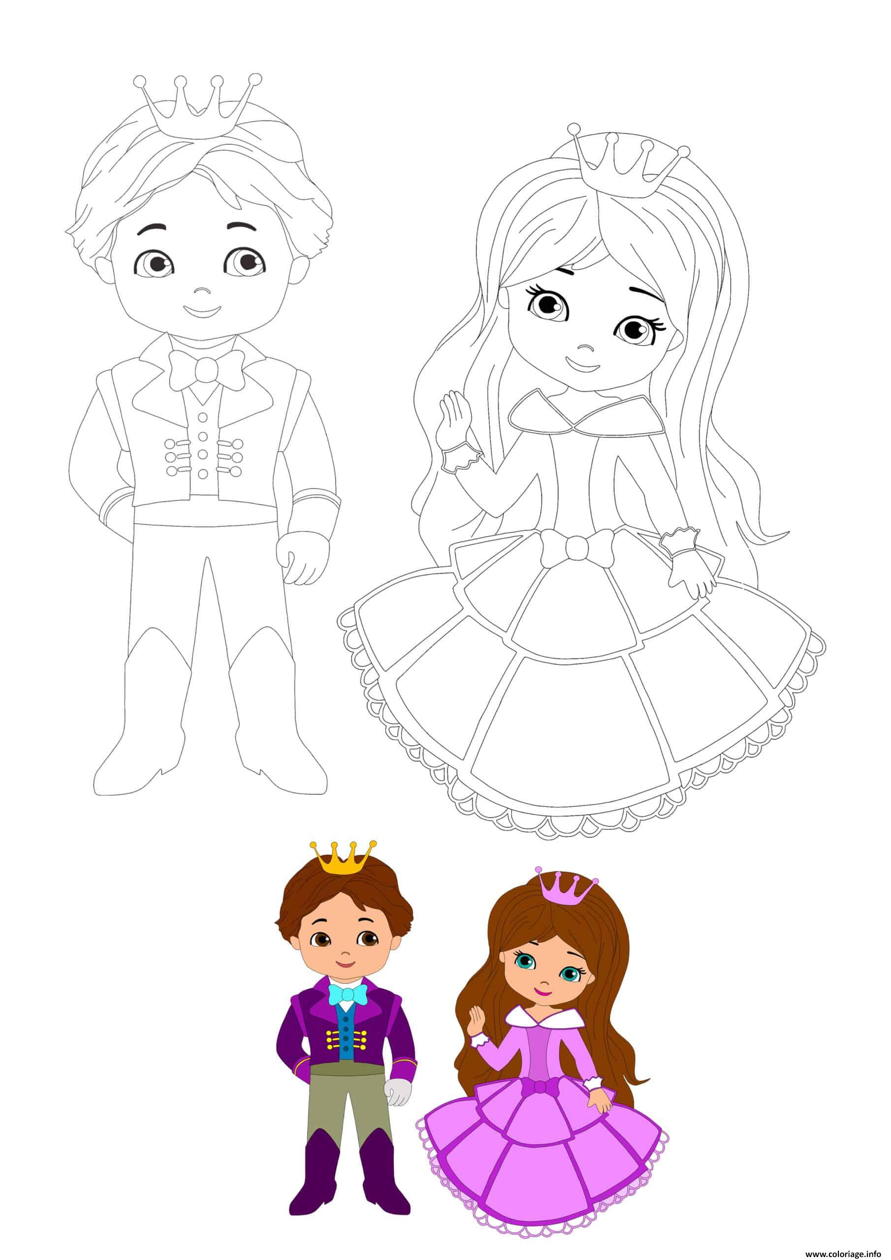 Dessin Cute Prince and Princesse Coloriage Gratuit à Imprimer