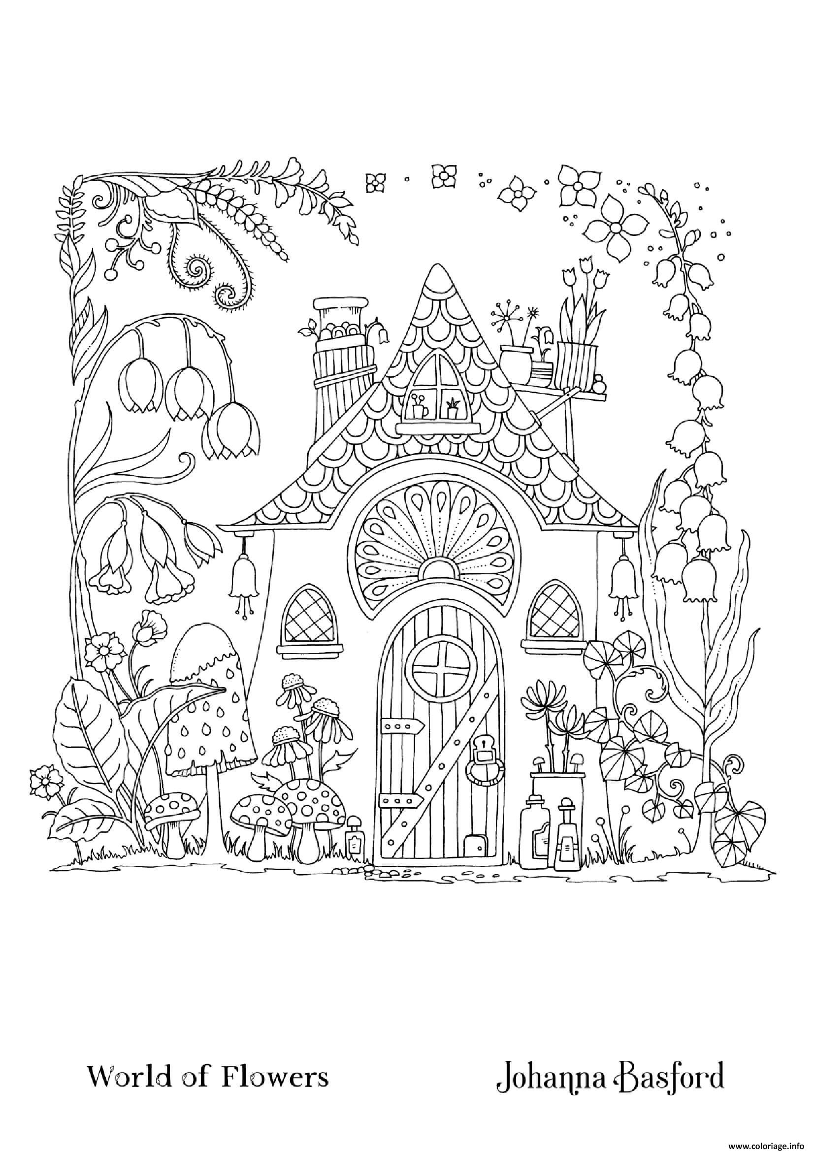 Dessin Adulte Fairy House From World Of Flowers Coloriage Gratuit à Imprimer