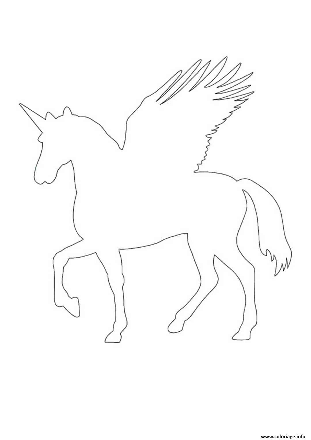 Dessin Pegasus licorne silhouette avec des ailes Coloriage Gratuit à Imprimer