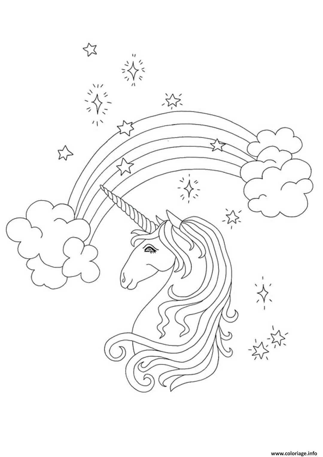 Dessin Tete de licorne arc en ciel Coloriage Gratuit à Imprimer