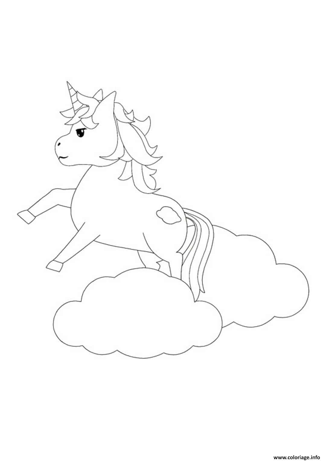 Dessin licorne volante sur un nuage Coloriage Gratuit à Imprimer