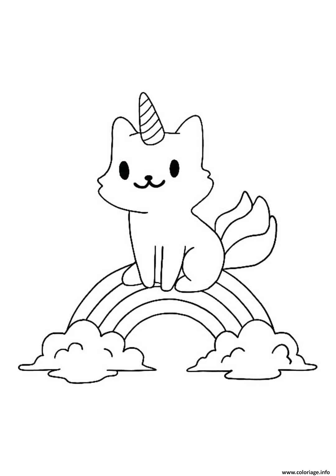 Coloriage Petit Chat Licorne Et Arc En Ciel JeColorie
